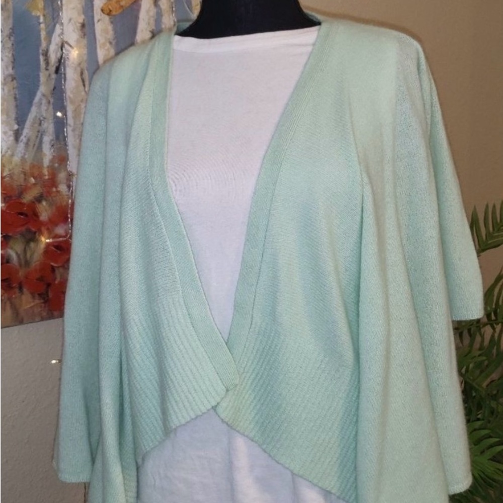 100% Cashmere Open-Front Mint Green Women's Cardigan Sweater